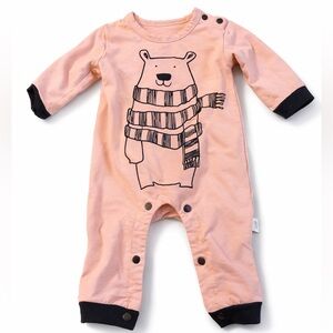 Amazon Pink Baby Footie with Bear Graphic and Contrast Cuffs